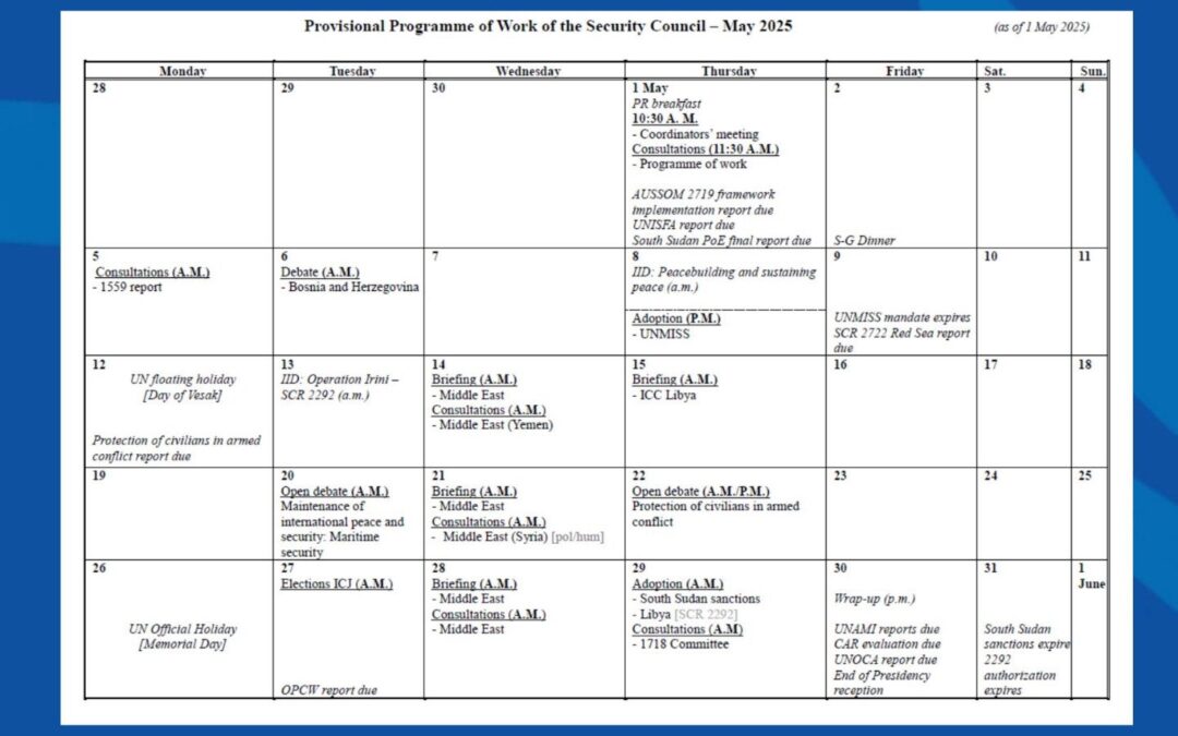 Programme of Work of the Security Council for the Month of May